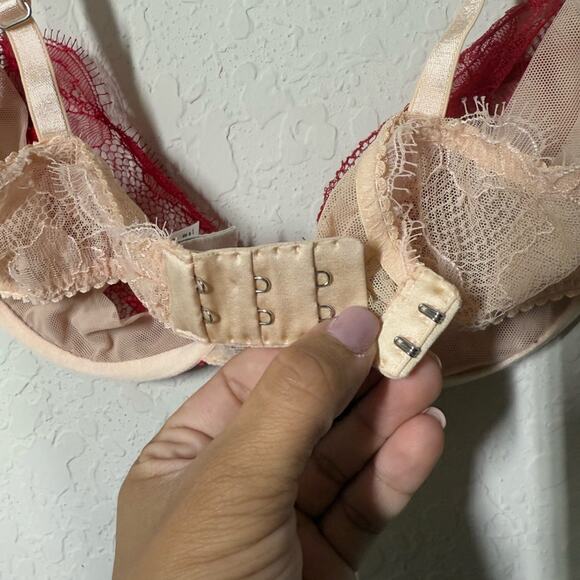 Fleur Du Mal Rose Lace Unlined Demi Bra Sz US 34C - Picture 5 of 9